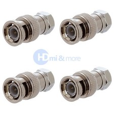 F Type Male to BNC Male RF Coax Connector Adapter CCTV RG6 RG59 - LOT of 4