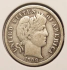1908-D BARBER DIME -- Very Fine (VF) -- lt scratches cheek