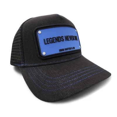 John Hatter Legends Never Die Trucker Hat Patch Black Blue Snapback Cap NEW