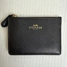 ✨B Rank COACH Coin Case Coin Purse Card Holder Pass Case Key Ring Leather...