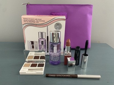 CLINIQUE FULL FACE FOWARD: NUDE MOOD 5 Piece Makeup Set + Cosmetic Bag NIB