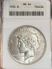 1935 Peace Silver Dollar ANACS MS64 Old Soapbox Holder