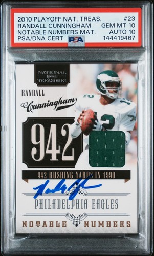 Randall Cunningham 2010 National Treasures Game Worn Jersey #23 PSA 10 Auto /99