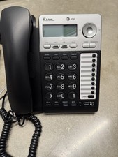 AT T 2 Line Corded Telephone Black Silver Speakerphone Headset Mute