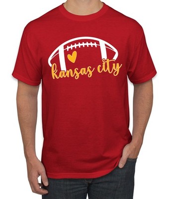 Fan Of Kansas City Football Yellow and White Heart Men TShirt