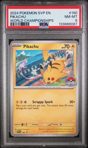 2024 POKEMON SVP EN-SV BLACK STAR PROMO WORLD CHAMPIONSHIPS #190 PIKACHU PSA 8