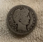 1912 Barber Quarter Dollar – 90% Silver – Circulated U.S. Coin