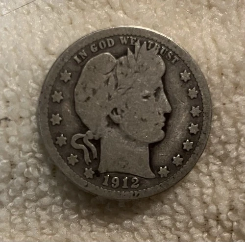 1912 Barber Quarter Dollar – 90% Silver – Circulated U.S. Coin