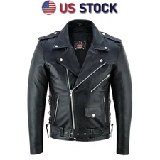 Men Real Leather Jacket Brando Motorcycle Perfecto Black Marlon Biker Jacket