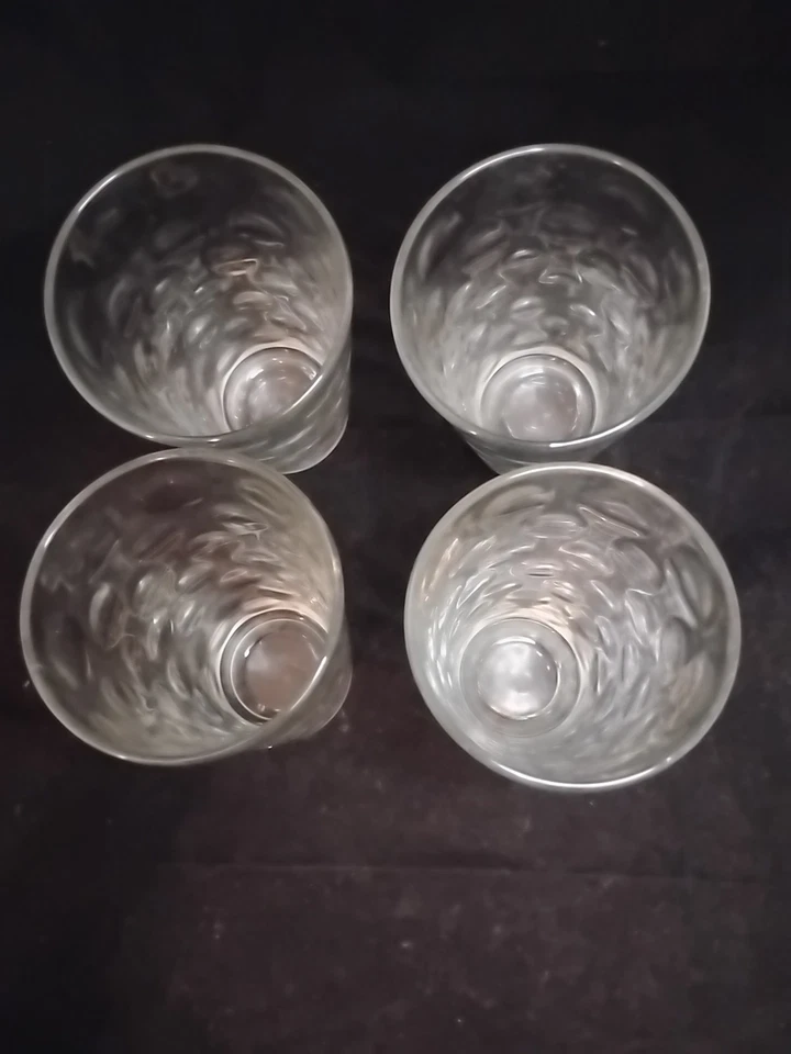 Set of 4 Vintage Coin Polka Dot Circleware Thumbprint Clear Glass Tumblers ~ 6" - Image 2 of 3