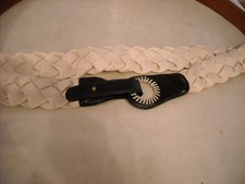 Kim Parish Boho Braided Off-White Belt with Black Stitched Buckle M/L NEW