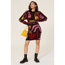 FARM RIO S Tropical Magic Sweater Dress Long Sleeved Mini Winter Wool Multicolor