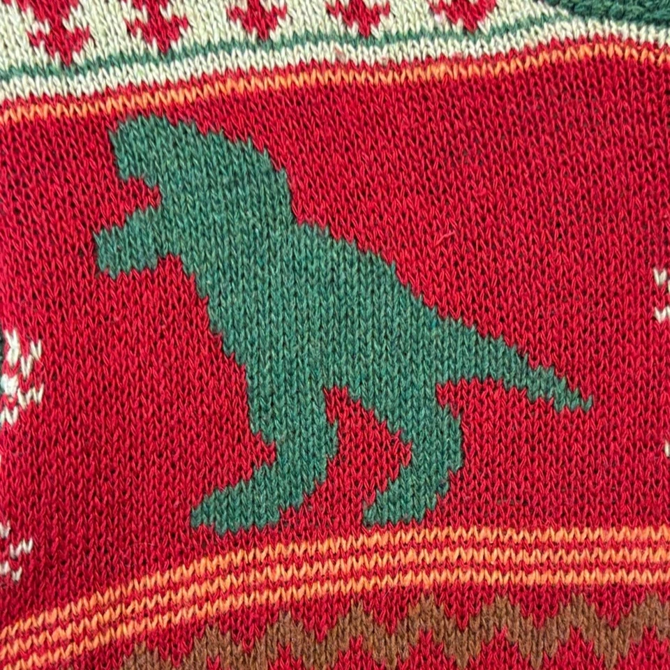 Suéter feo de Navidad de dinosaurio XL para niños rojo verde mezcla de lana tejido navideño Foto 3 de 4