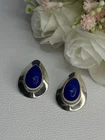 925 Sterling Silver Sodalite Earrings Length 0.95 Inch