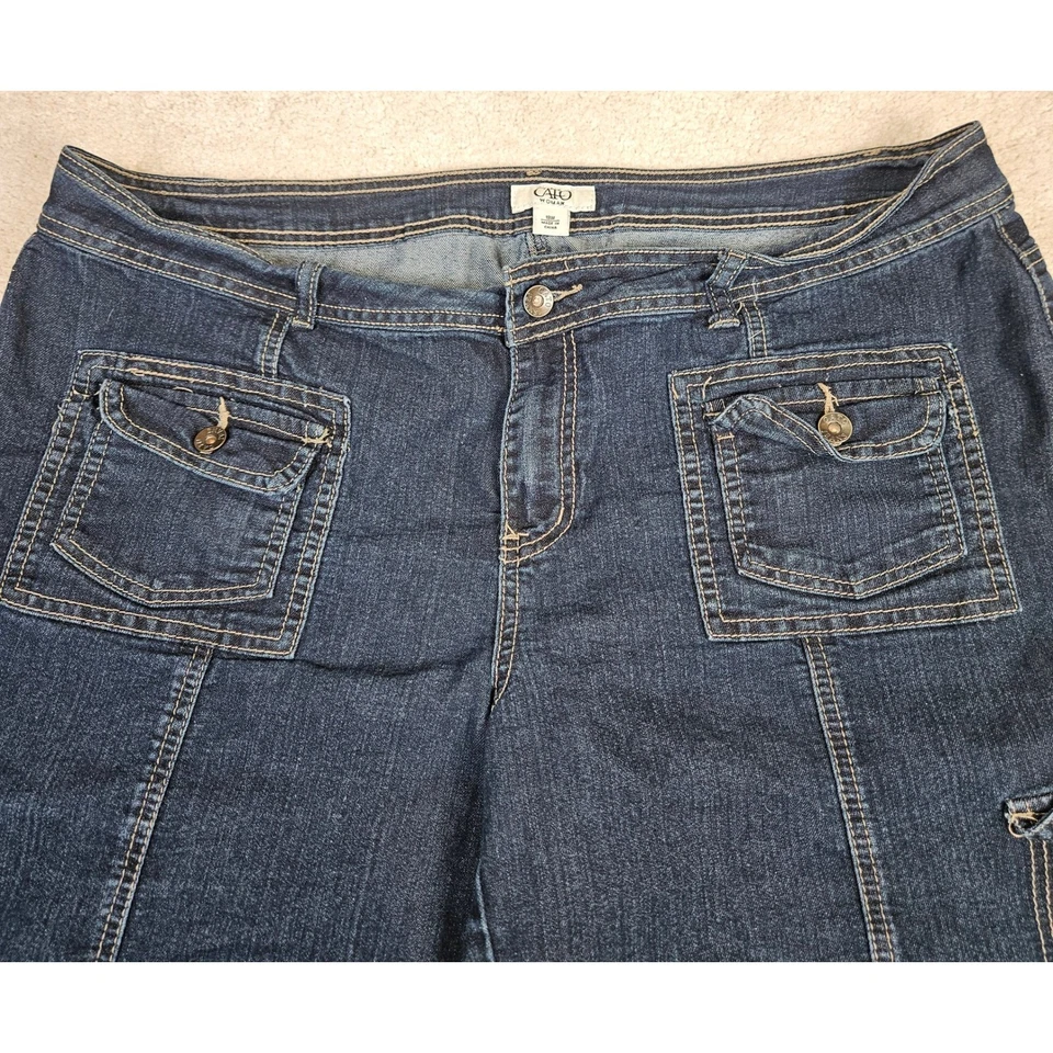 Mujer Cato Talla Grande 18W Denim Capri Lavado Oscuro Bolsillo Carga Tiro Medio Elástico Foto 2 de 4
