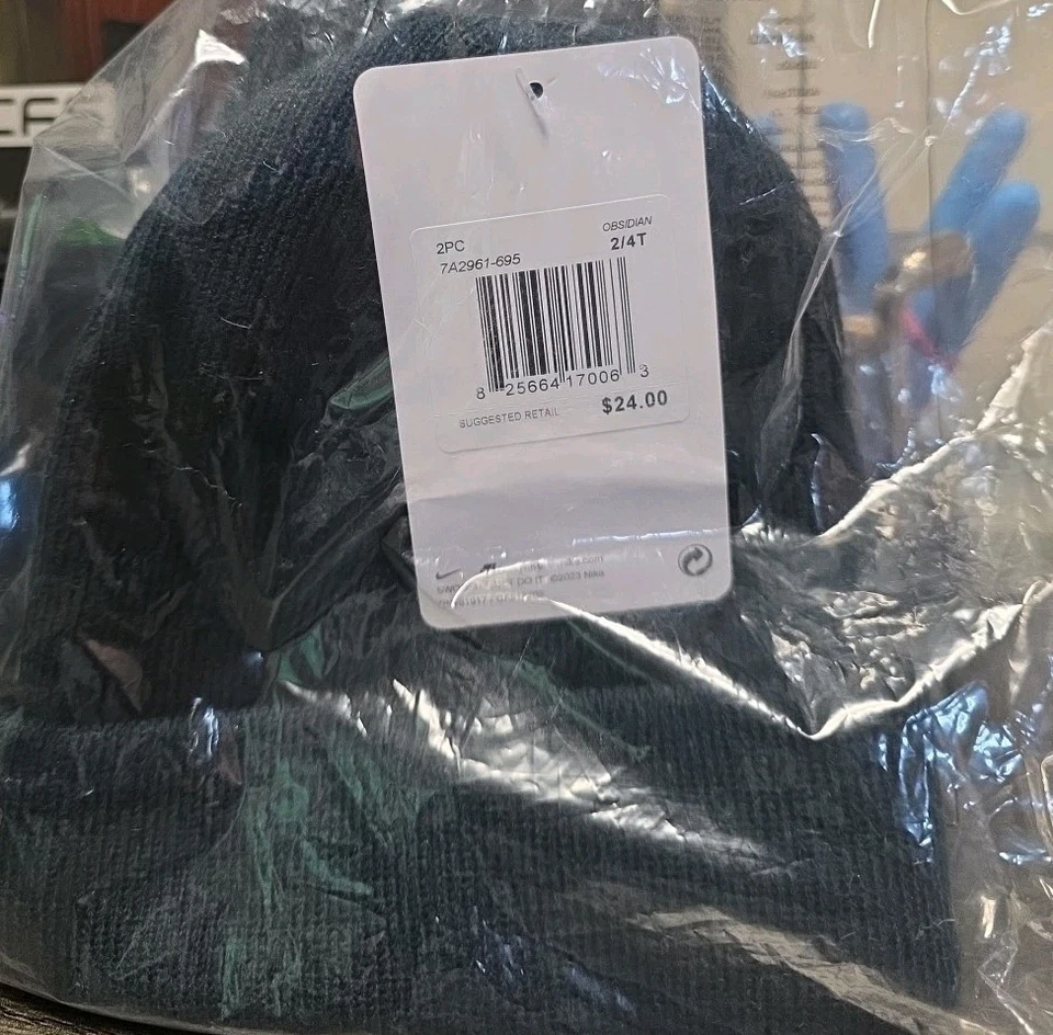 NWT Nike Toddler Size 2/4T Hat & Mittens 2pcSet Obsidian Navy  - Image 2 of 3