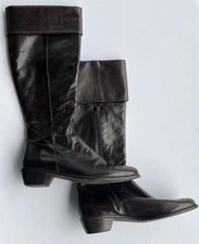 ANTHROPOLOGIE EVERYBODY BZ MODA Women’s Dark Brown Leather Zip Up Sz EU 38 US 7