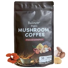 Mushroom Coffee Organic Coffee 30 Servings in one Pack, Focus & Energy Support