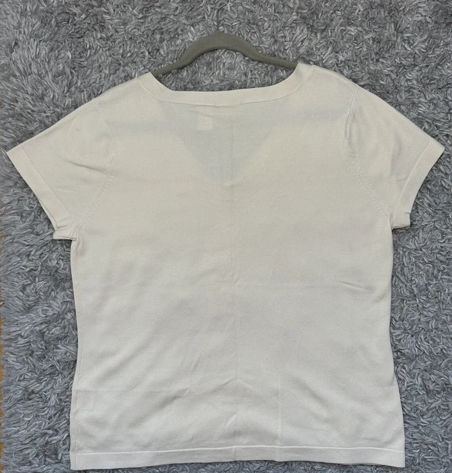 Camisa Top Mujer Vintage Jaclyn Smith Mezcla Seda Manga Corta Marfil Blanco Grande L Foto 3 de 4