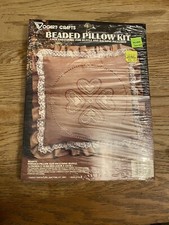 Vintage Vogart Crafts Hearts Beaded Stamped Embroidery Pillow Kit 2528 C