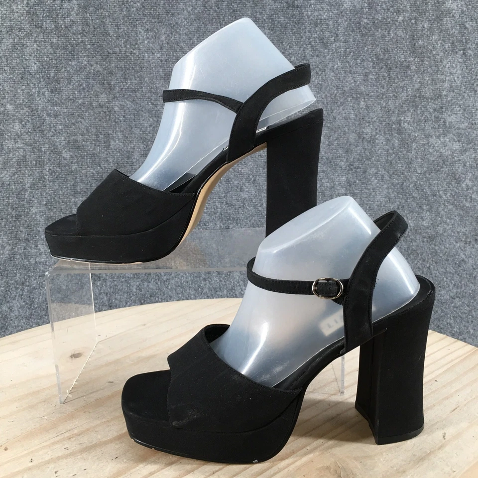 Sandalias Mix It Tacones Mujer 6.5 M Punta Abierta Tobillo Tirantes Hebilla Tela Negra Foto 2 de 4