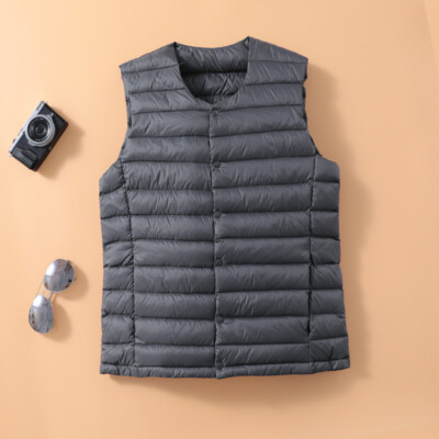 New Men's Collarless Down Vest V-neck Light Down Jacket Warm