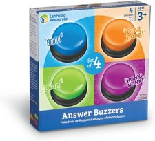 Answer Buzzers, Set of 4 Assorted Colored Buzzers, Game Show Buzzers, 3-1/2in, M