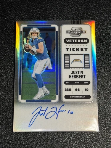 2022 Contenders Optic Justin Herbert Veteran Ticket Prizm Auto /50