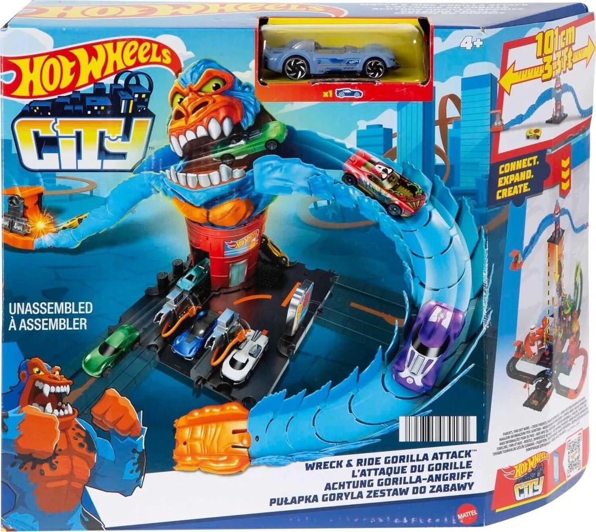 Hot Wheels City Toy Car Track Set, Gorilla Grapple Playset with 1