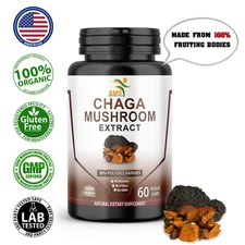 Chaga Mushroom Extract (Inonotus Obliquus) With 30% Polysaccharides 60 Veg Caps