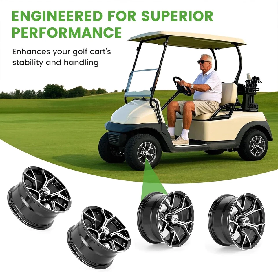Bujes de rueda de carro de golf de 14 pulgadas y tapas centrales de rueda SS para Yamaha Club Car EZGO Foto 4 de 4