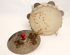 Vintage Percussion Toys Tambourine Row of 6 Double Cymbals Handled Hand Cymbal