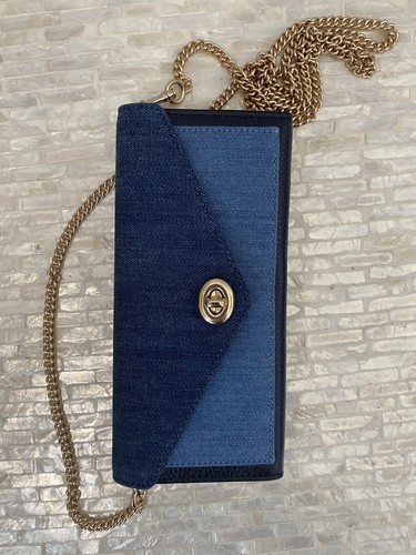Coach Envelope Wallet Colorblock Denim and pebble leather Gold/Denim Multi C3317 - Picture 9 of 9