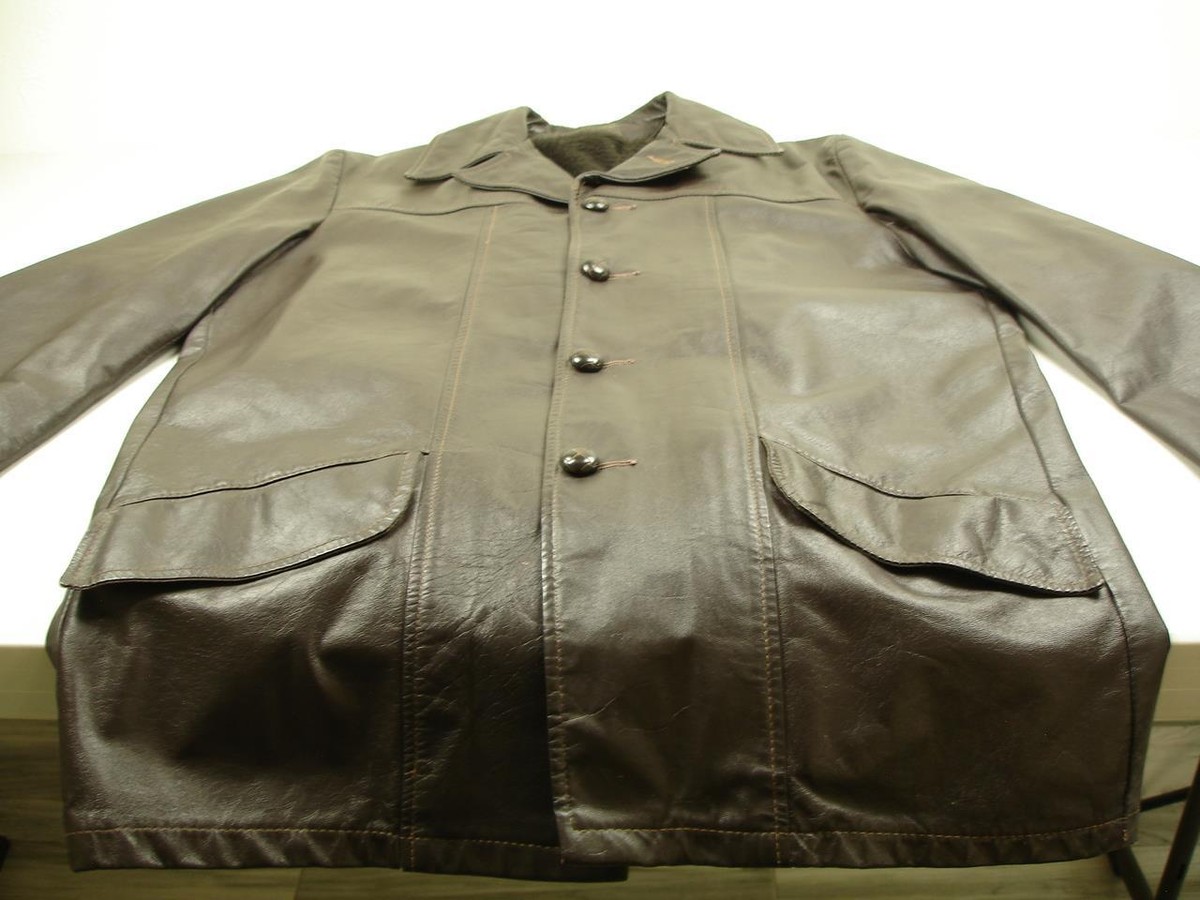 Men's M L 42L Vtg 1970's R. Sherman Brown Leather Jacket Car Coat