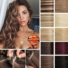 22" 24" 26" Clip In Remy Real Human Hair Extensions Full Head Seamless Long Weft