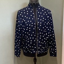 Susan Graver  Qvc  Navy Polka Dot  Bomber Jacket Size  M