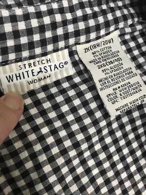 White Stag Blouse Size 2X Black Checked Cap Sleeves 3224 | eBay