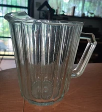 HAZEL ATLAS Elegant Ribbed Optic Heavy Solid Clear Glass Pitcher 26 Ounces 1950s
