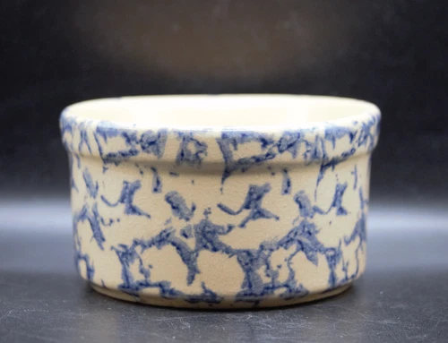 Vintage Roseville RRP Pottery Blue Spongeware Ramekin Custard Dish
