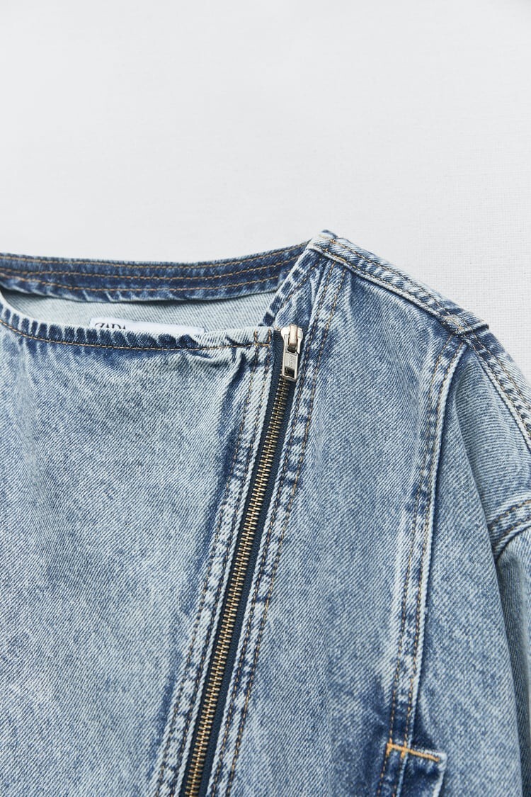 NWT ZARA WASHED EFFECT DENIM JACKET LIGHT BLUE - REF 6164