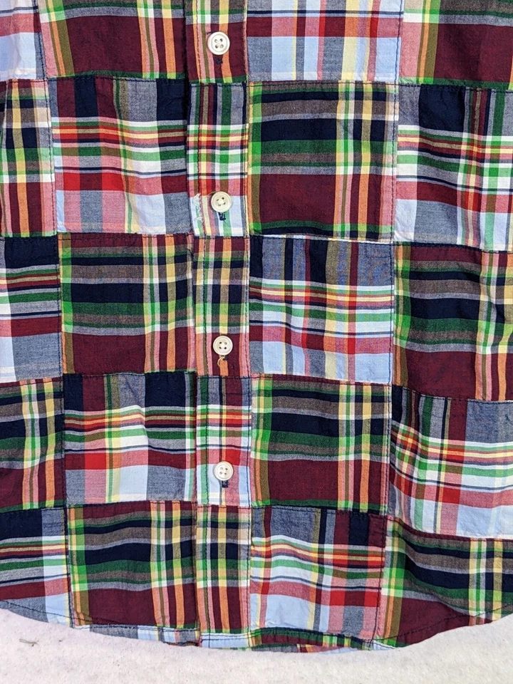 Camisa con botones Talbots para niños talla 6 algodón rojo azul retazos Madras Foto 4 de 4