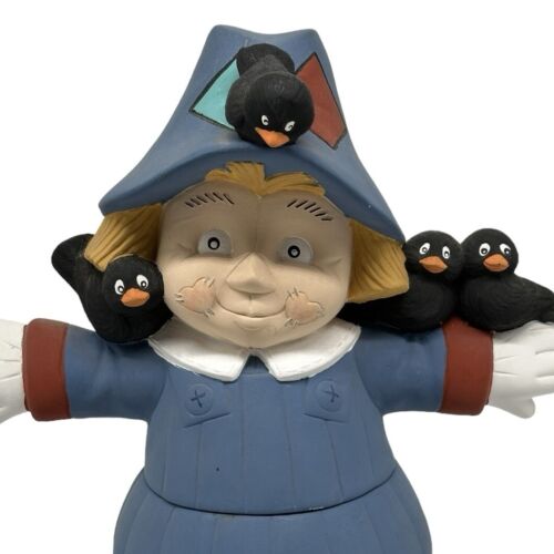 Vintage Hand Painted Ceramic Halloween Scarecrow & Crows Candy Jar Bowl With Lid - Picture 3 of 14