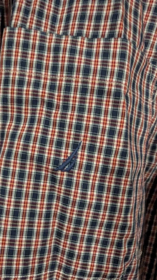 Nautica Non- Iron Men's Long Sleeve Dress Shirt Size 17.5 34/35 Red Blue Plaid - Image 4 of 4