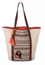 Disney Parks Moana Large Geometric Cotton Canvas Tote Bag with Tassels 2023 New