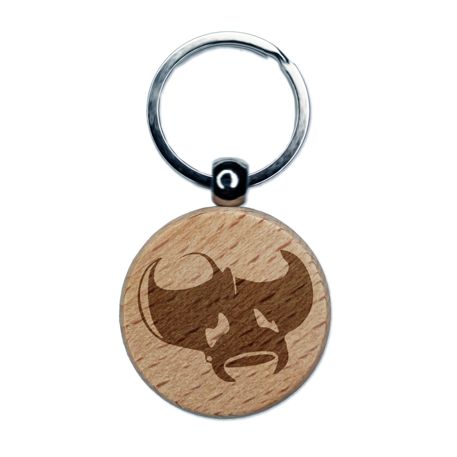 Manta Ray Engraved Wood Round Keychain Tag Charm