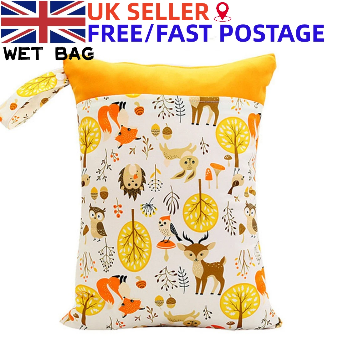 Waterproof Reusable Wet Bag with Zipper Printed Baby Nappies Pouch Swim Bag UK