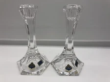 Beyer Vintage Lead Crystal Made in West Germany Saphir Pair Of 7" Candlesticks