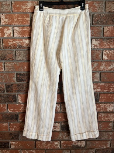 Evan Picone Dress Pants Linen Blend Wide Leg Yellow Beige Striped Lined Size 6P - Picture 3 of 6
