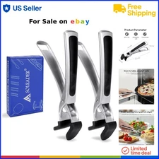 Stainless Steel Plate Gripper Kitchen Tongs Non-Slip Hot Pan Retriever Multif...