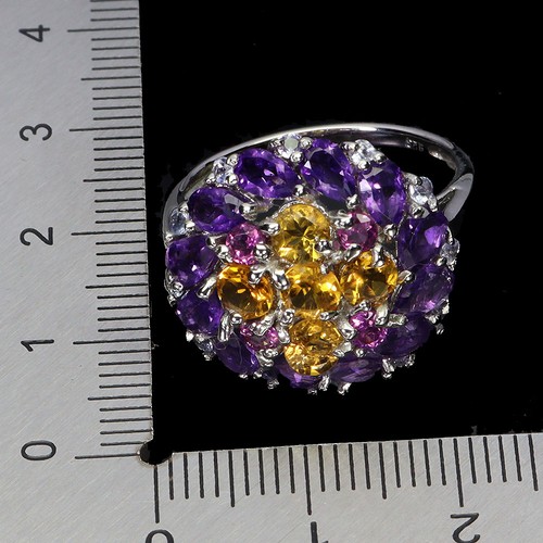 925 Sterling Silver Ring Pear Amethyst Citrine Tanzanite Gemstone Jewelry Size 9 - Picture 3 of 13